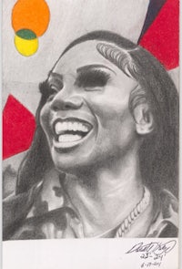 a drawing of a woman with a smile on her face